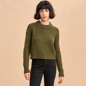 La Ligne Solid Mini Marin Cashmere Blend Olive Green Crew Sweater
